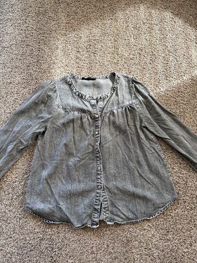 Jane and Delancey Washed Gray Button-Down Blouse